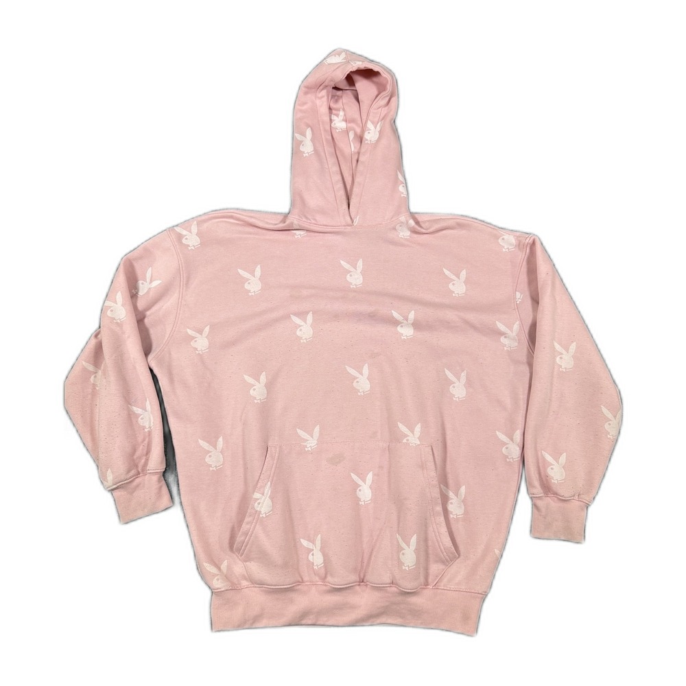 Playboy x Missguided Pink All Over Bunny Print Oversized Hoodie Pullover Large